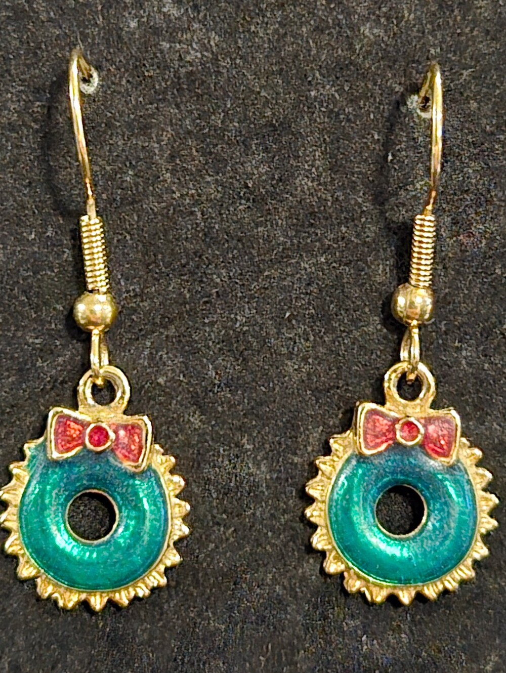 Gold-Tone Teal Enamel Bow Drop Earrings for Women